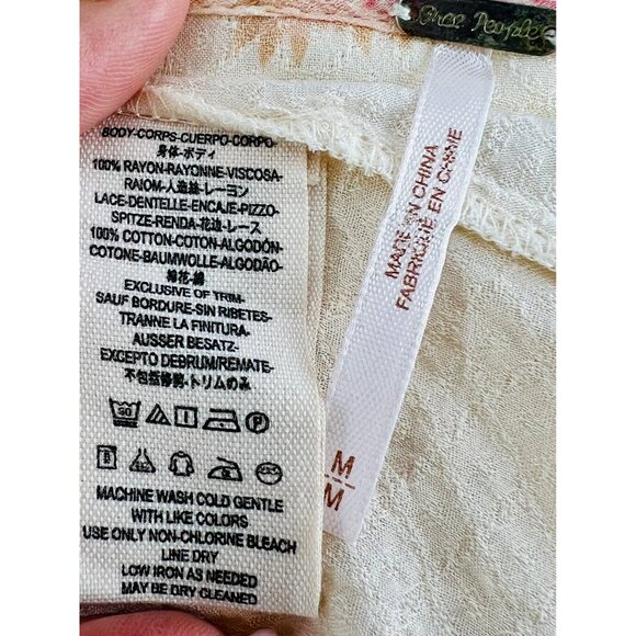 Free People Floral Dandelion & Delicate Lace Trim Asymmetrical Flowy Boho Top - Picture 11 of 13